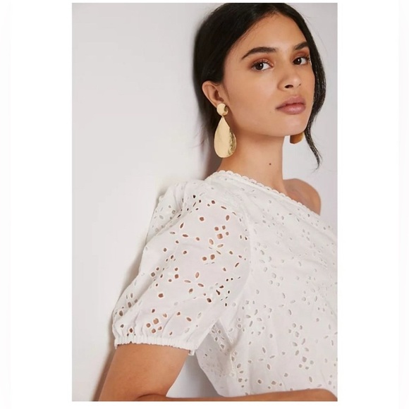 HEMANT & NANDITA Cream/White Eyelet One-Shoulder Tiered Mini Skirt Dress Size 8 - Picture 2 of 11